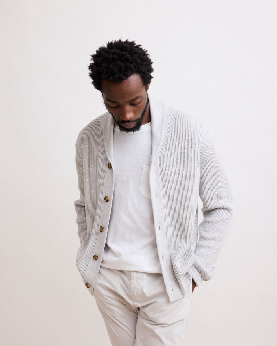 Men's Heather Grey Cotton & Cashmere Cardigan Sweater - Image principale