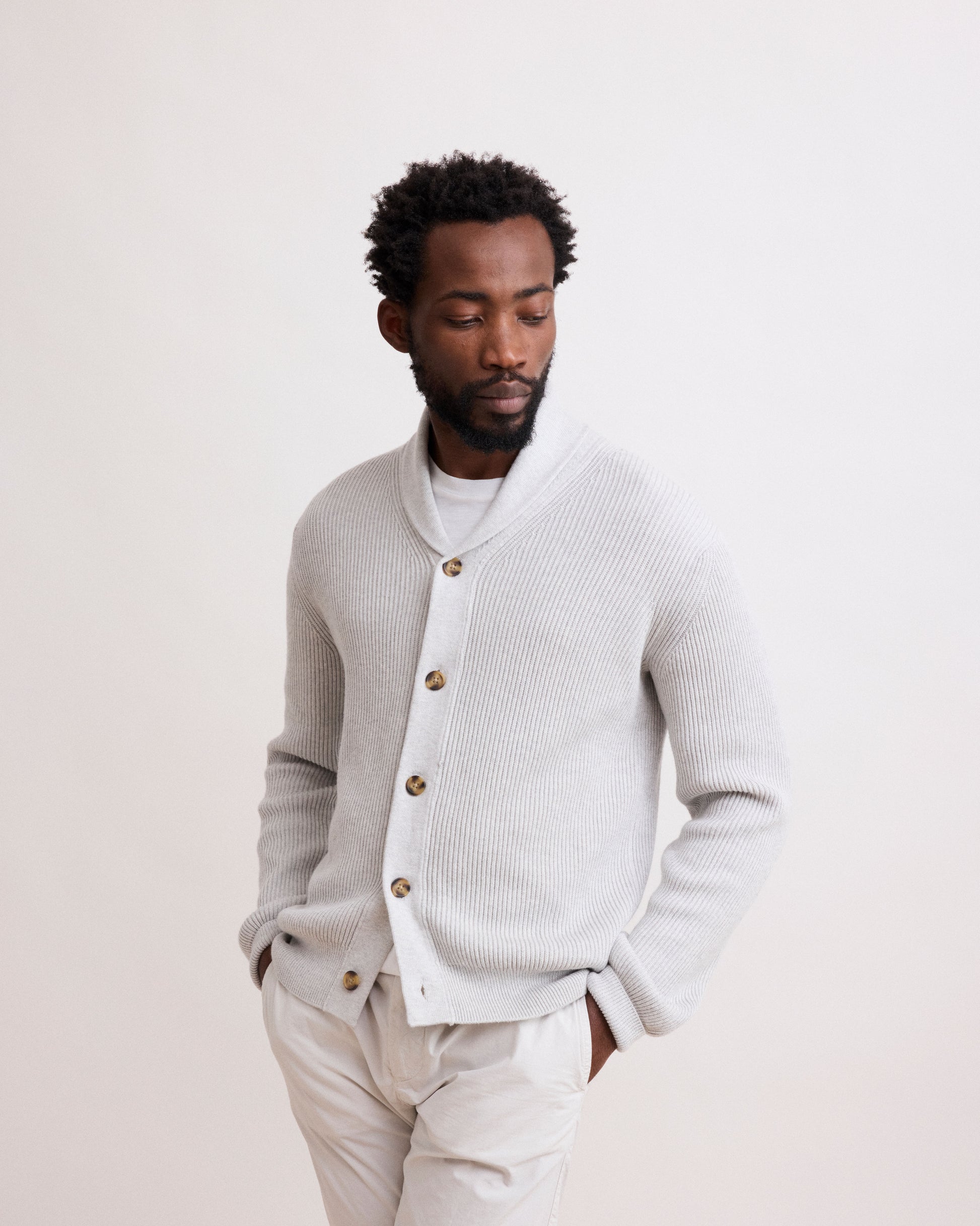 Pull Homme en Coton & Cachemire Gris Chiné Cardigan