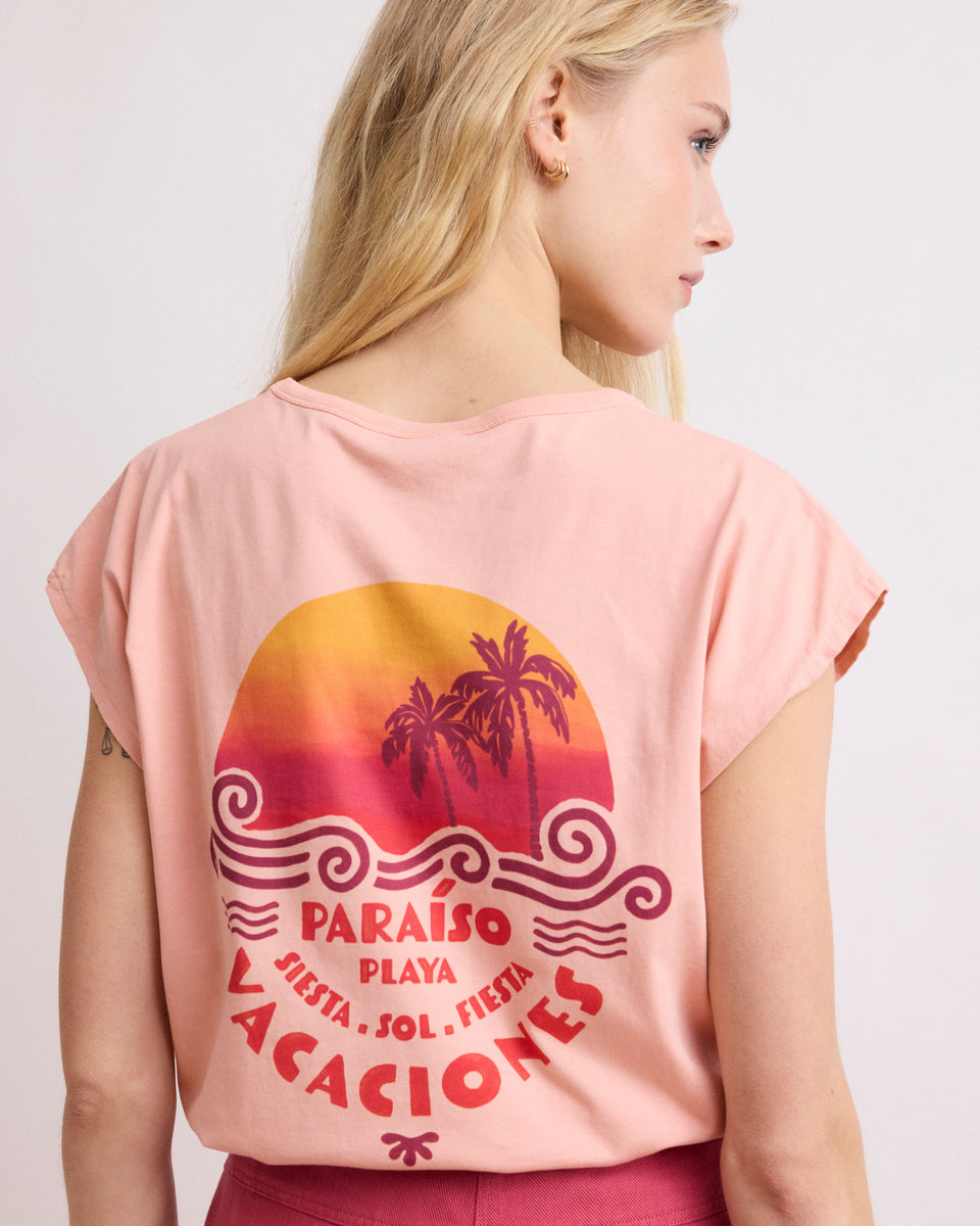 Teraiso Women's Peach Printed Cotton T-shirt - Image alternative