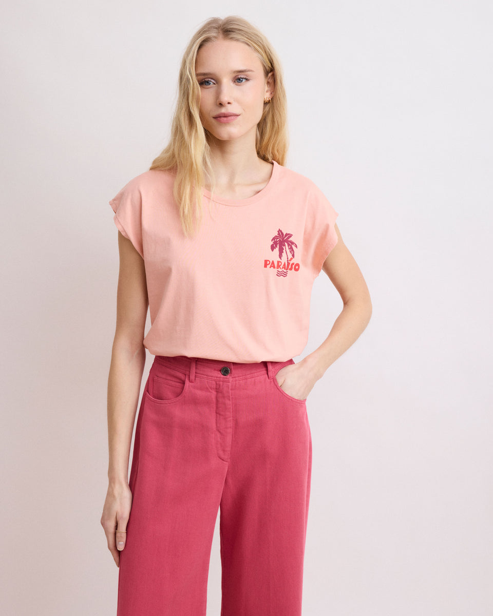 Tee Shirt Femme en Coton Imprimé Pêche Teraiso - Image 3