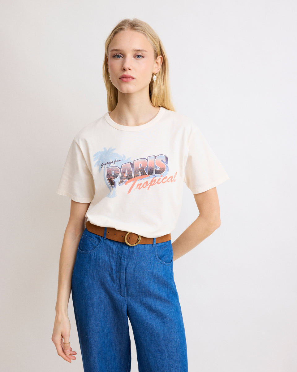 Tropical Women's Off-White Printed Cotton T-shirt - Image principale