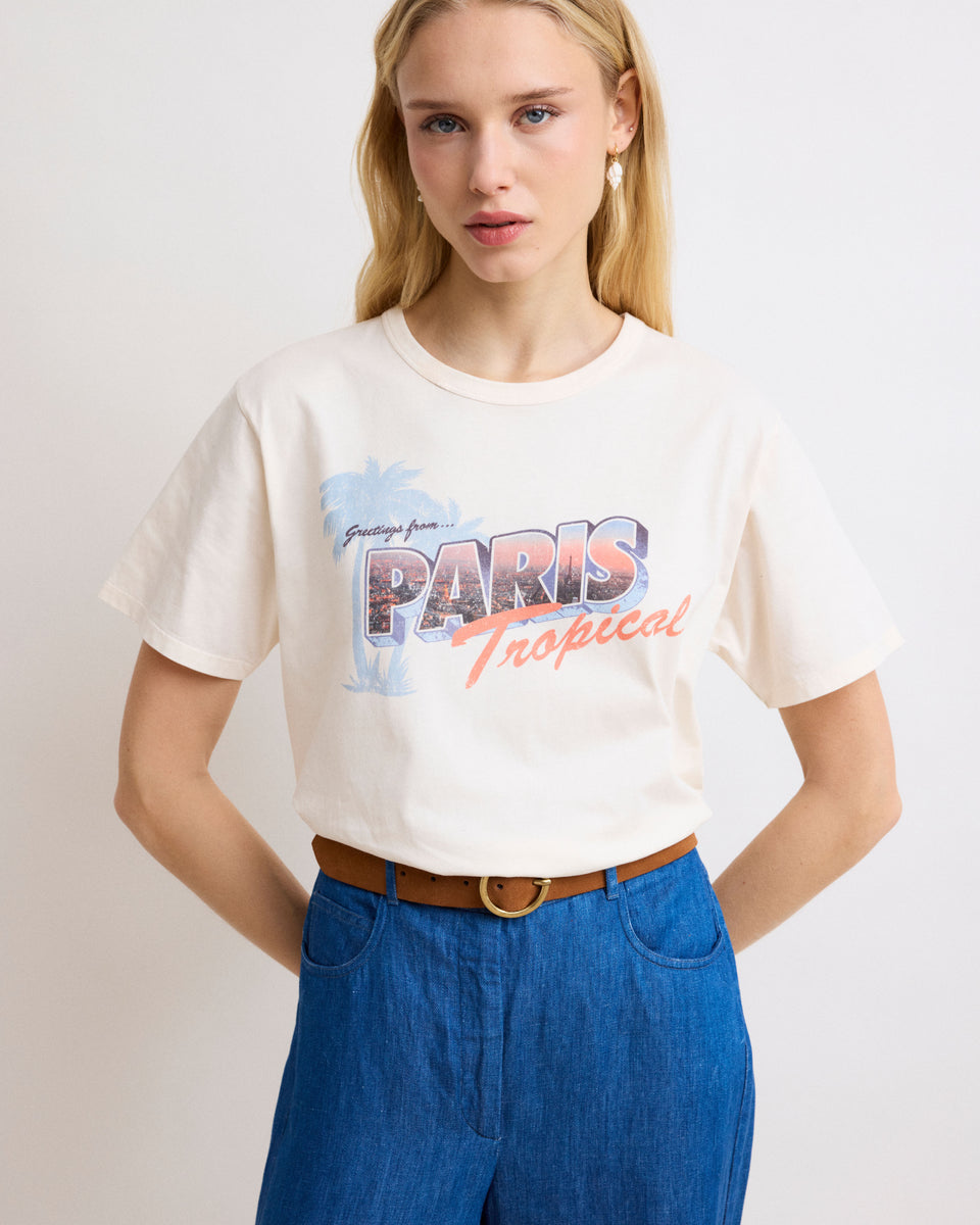 Tropical Women's Off-White Printed Cotton T-shirt - Image alternative