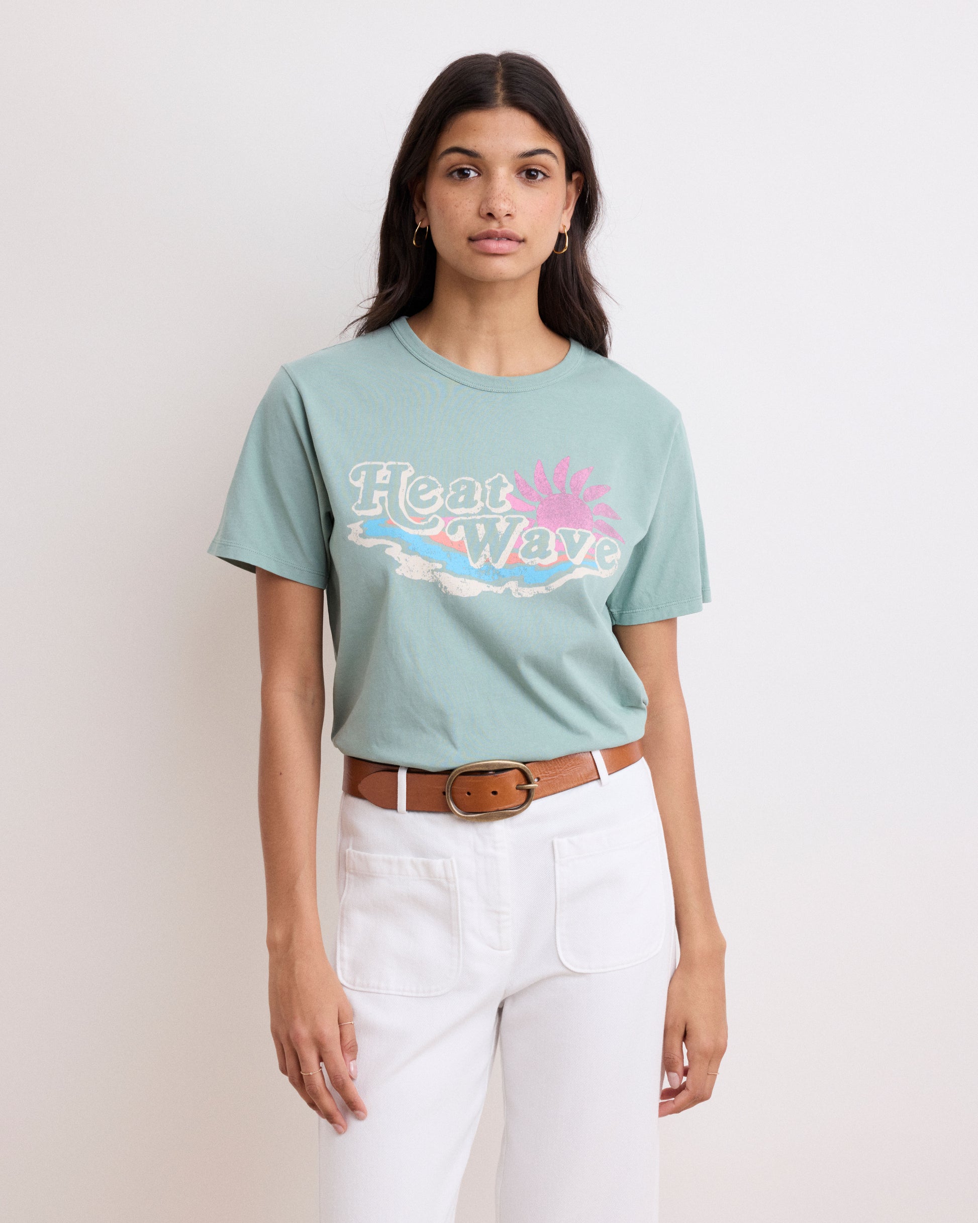 Tee Shirt Femme en Coton Imprimé Vert Agave Heat Wave