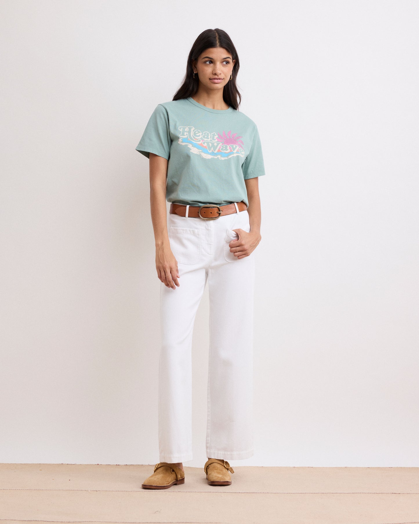 Tee Shirt Femme en Coton Imprimé Vert Agave Heat Wave