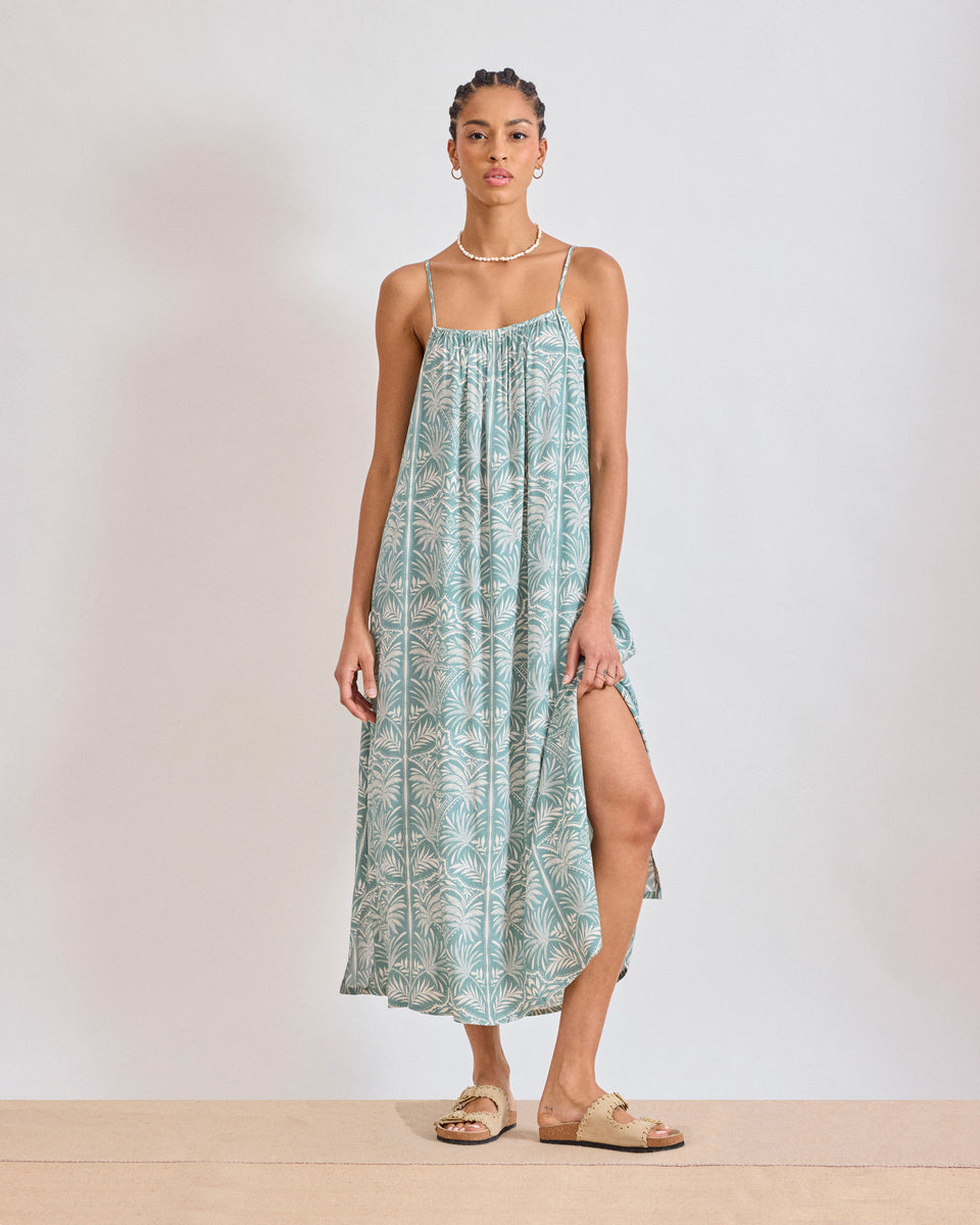 Robe Femme en Viscose Imprimé Palmiers Vert Randa - Image principale