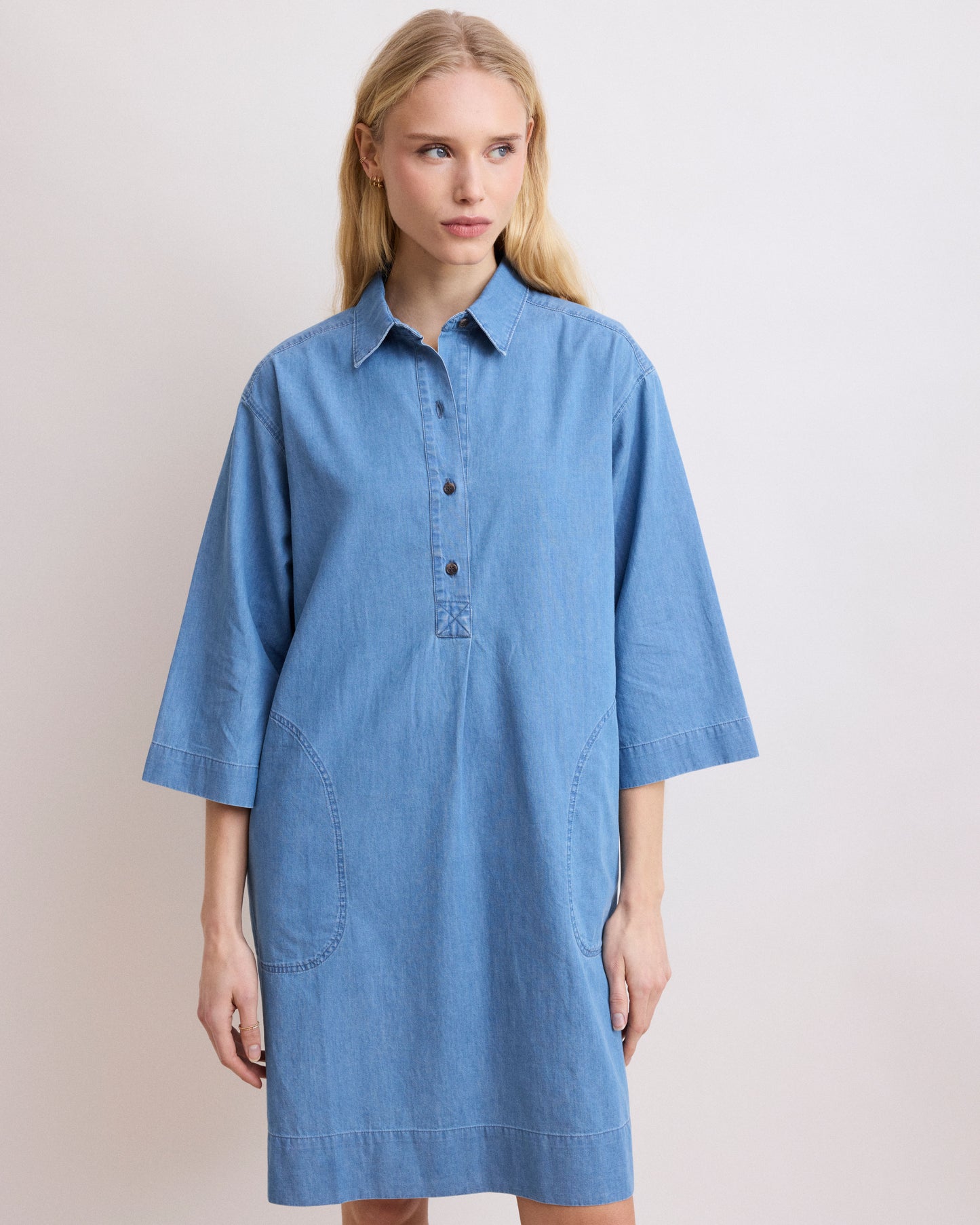 Robe Femme en Coton Bleu Denim Clair Rank