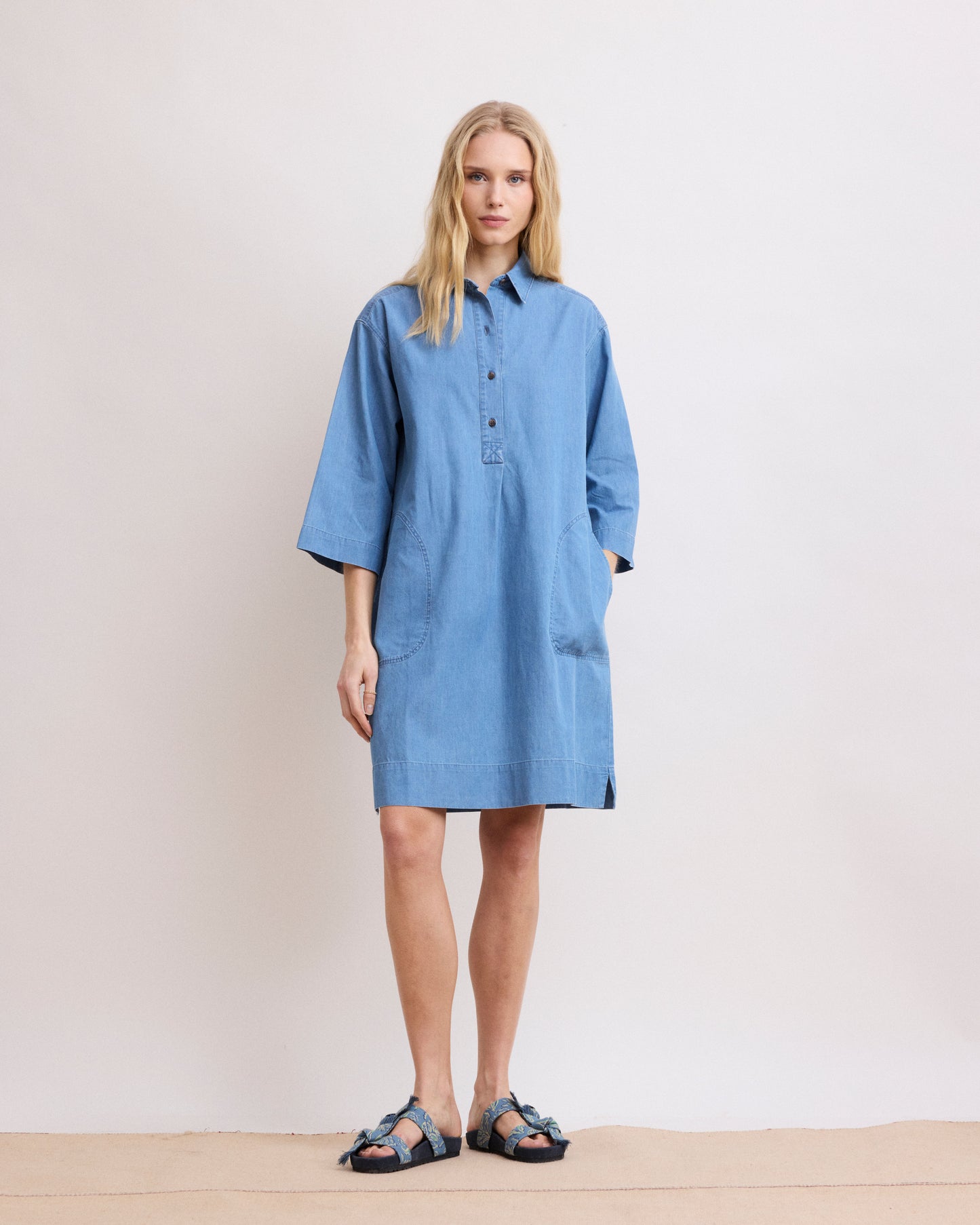 Robe Femme en Coton Bleu Denim Clair Rank