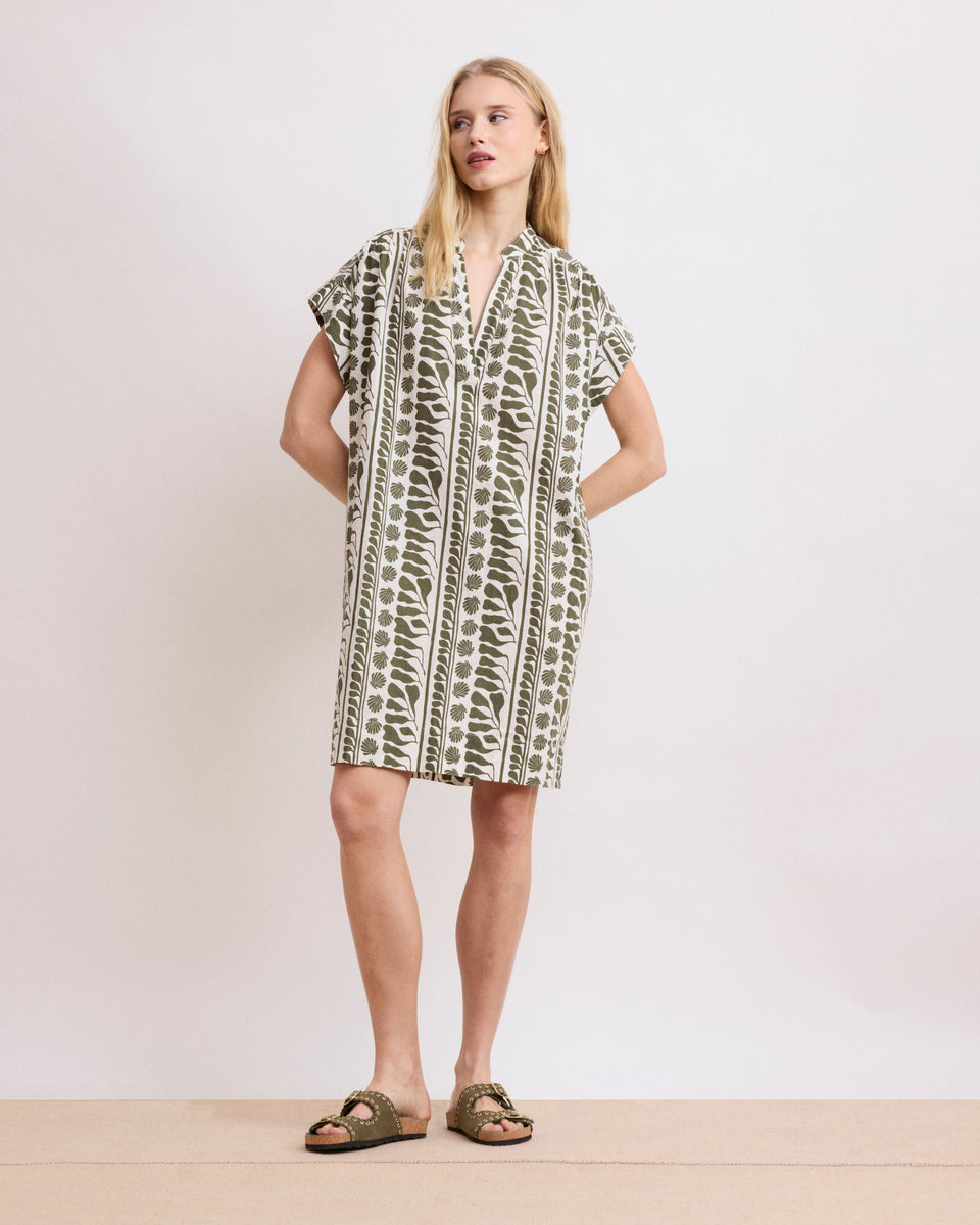 Rasta Women's Army Green Shell Printed Linen & Cotton Dress - Image principale