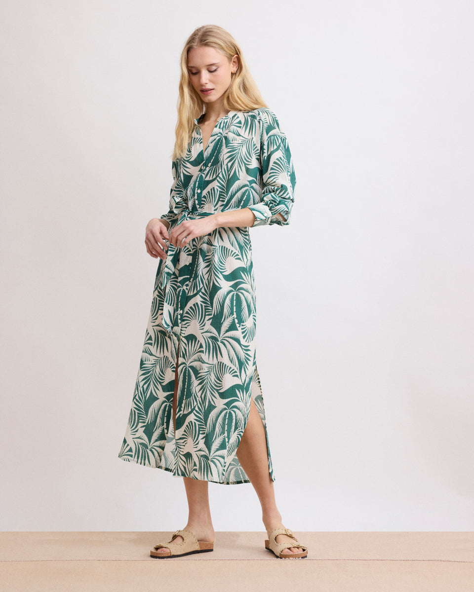 Reaction Women's Green Palm Printed Cotton Seersucker Dress - Image principale