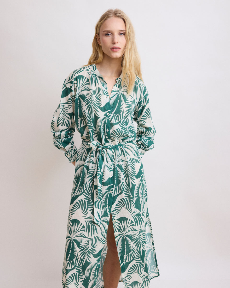 Reaction Women's Green Palm Printed Cotton Seersucker Dress - Image alternative