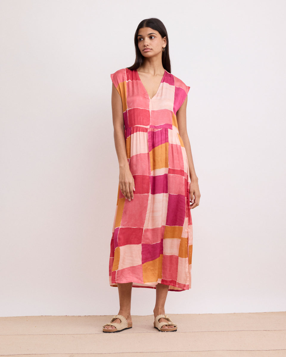 Rooni Women's Pink Geometric Printed Viscose Dress - Image alternative