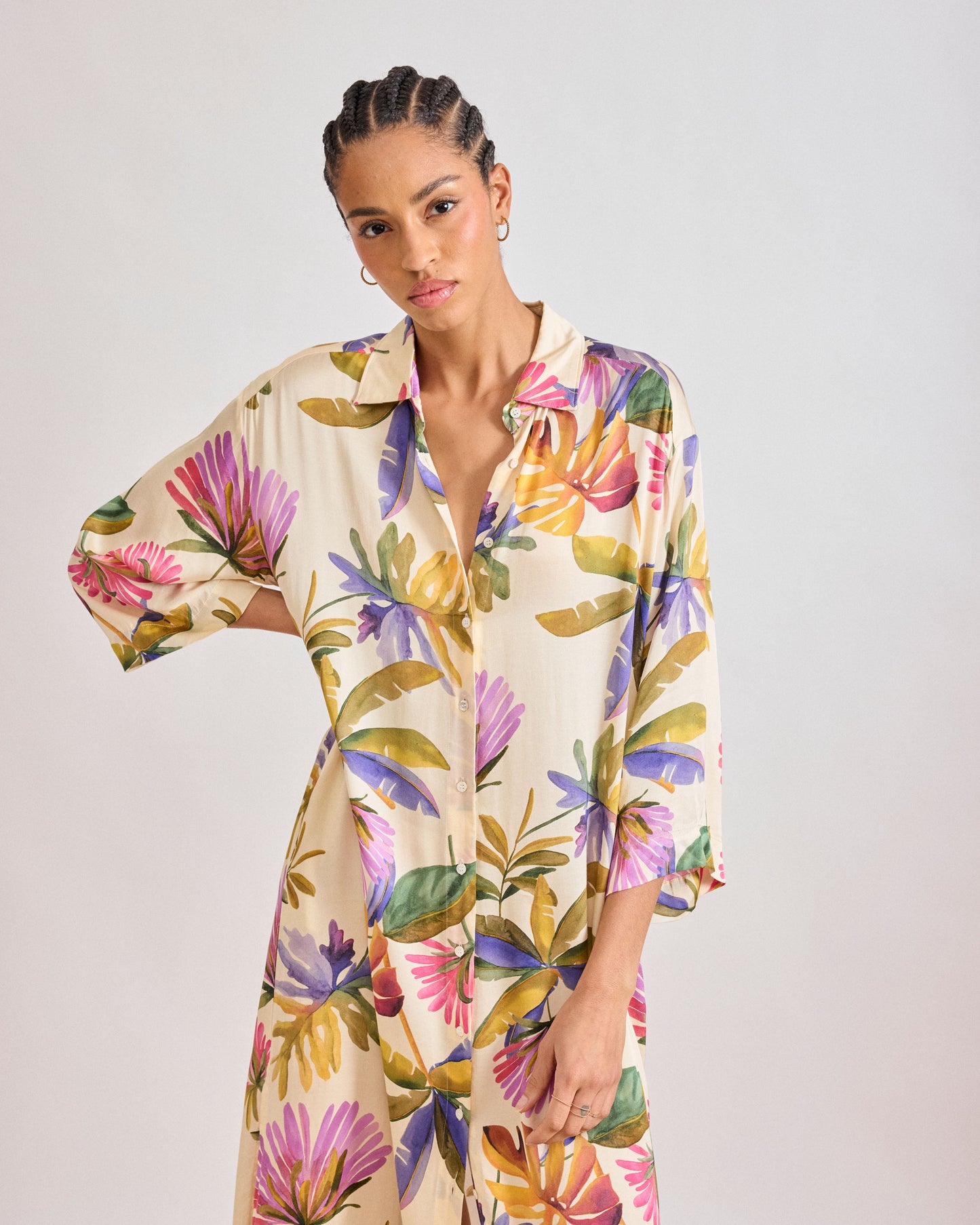 Robe Femme en satin de viscose Imprimé Floral Multicolore Rune