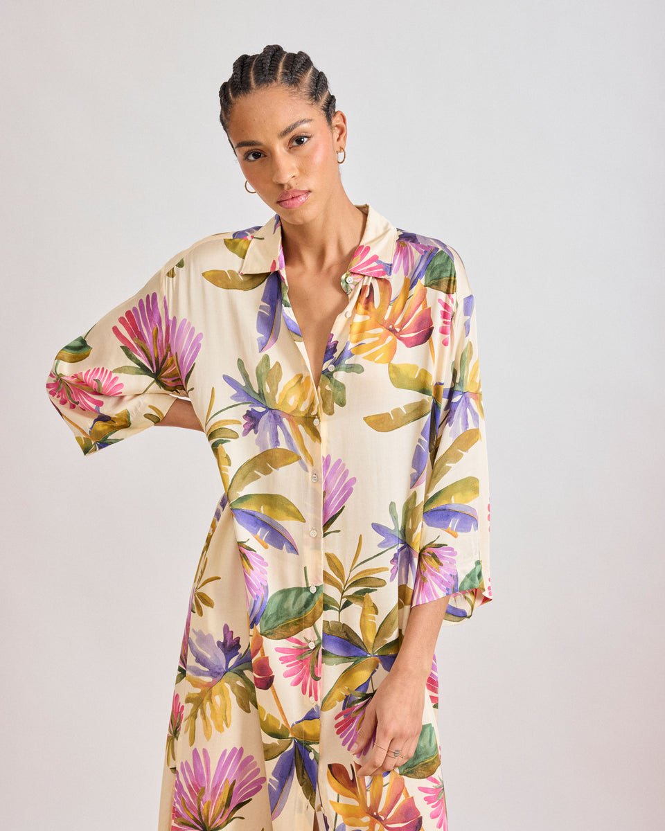 Robe Femme en satin de viscose Imprimé Floral Multicolore Rune - Image alternative