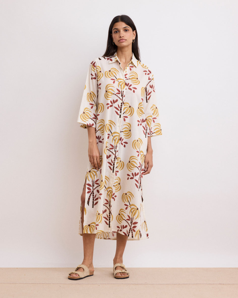 Rune Women's Gold & Brown Palm Printed Cotton Dress - Image principale