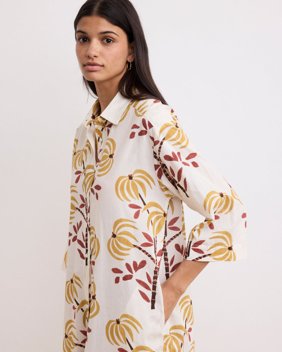 Rune Women's Gold & Brown Palm Printed Cotton Dress - Image alternative