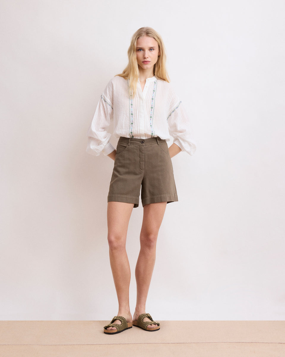 Sach Women's Army Green Lyocell & Cotton Shorts - Image principale