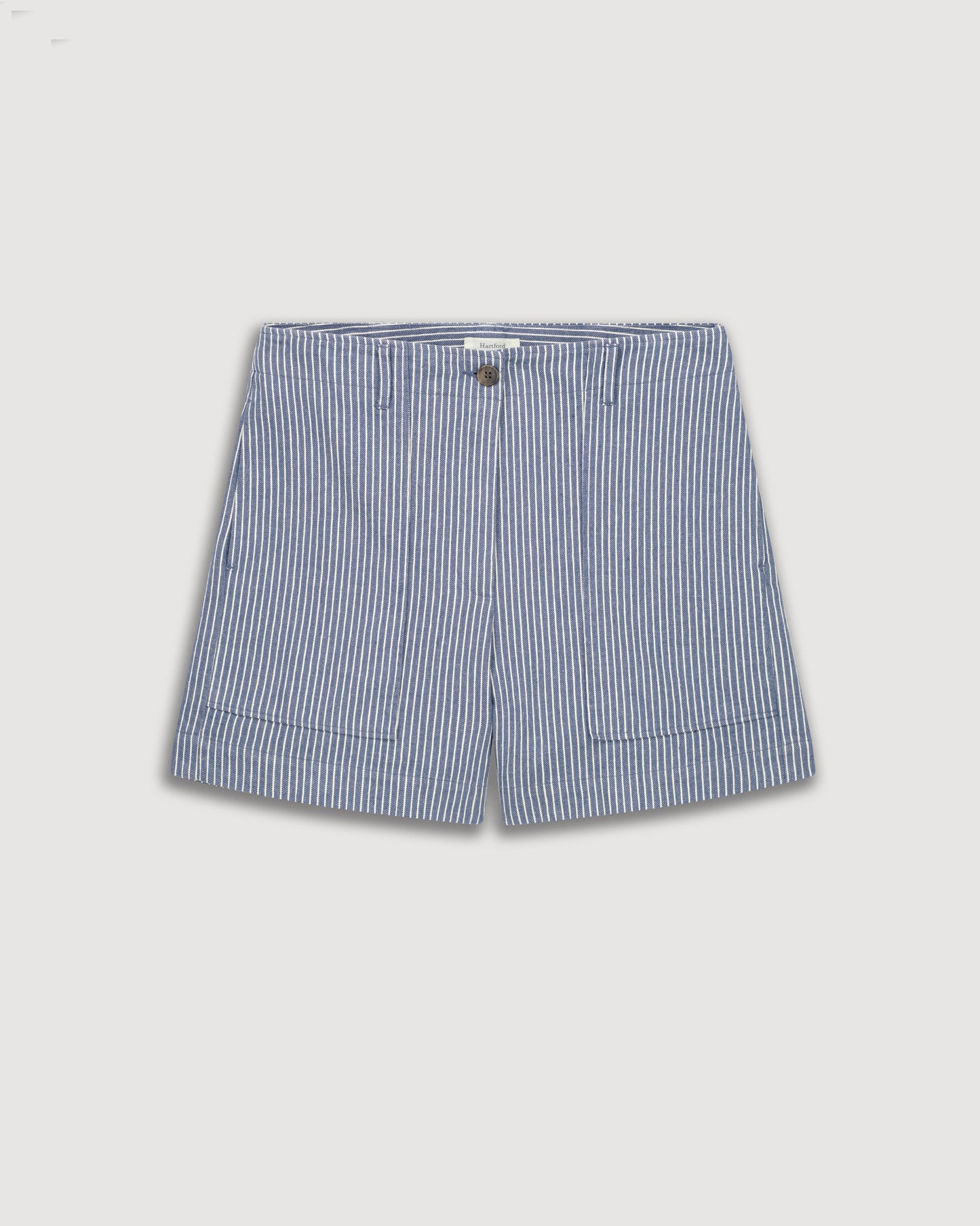 Short Femme en Twill de Coton Rayé Bleu & Blanc Sat