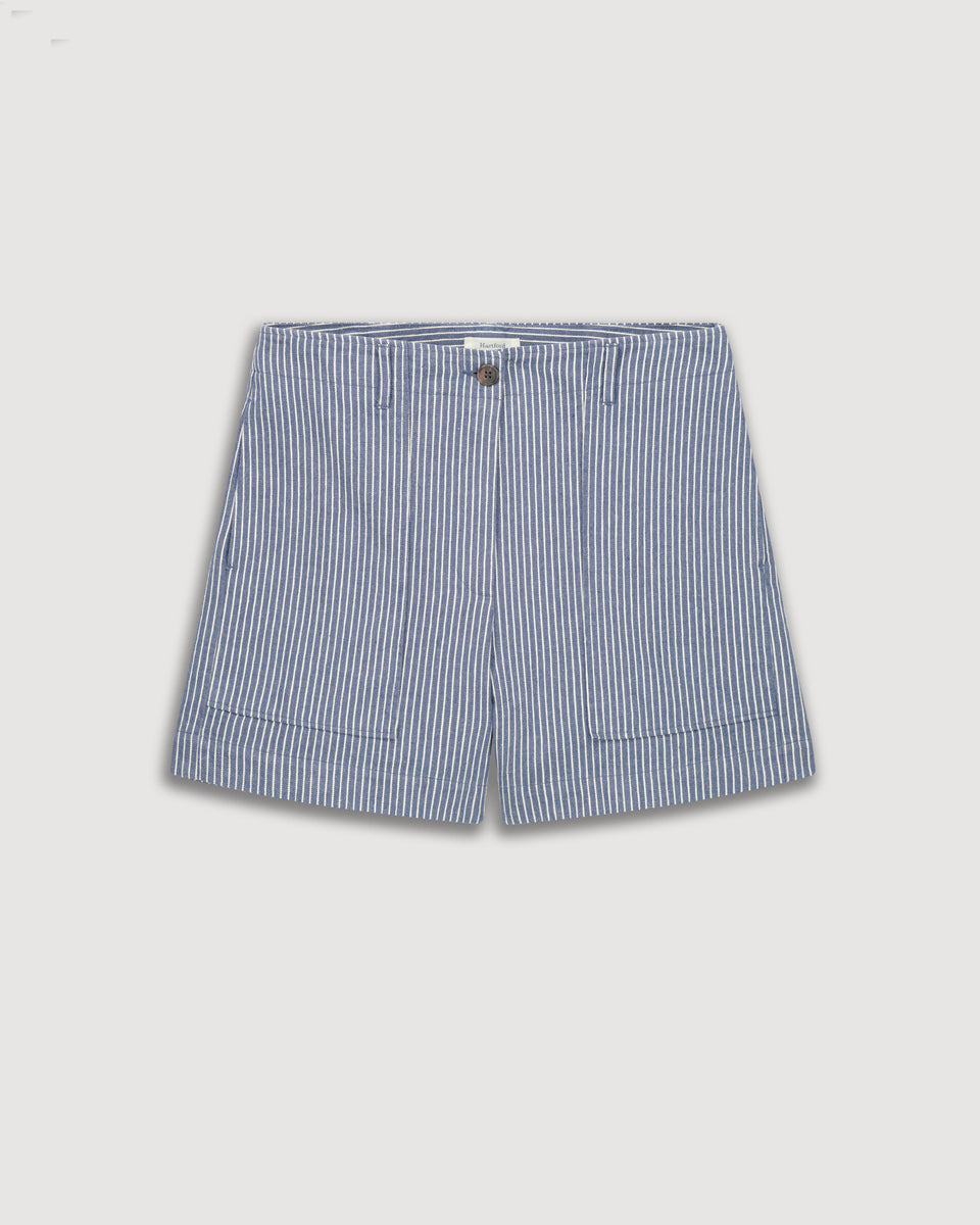 Short Femme en Twill de Coton Rayé Bleu & Blanc Sat - Image 3