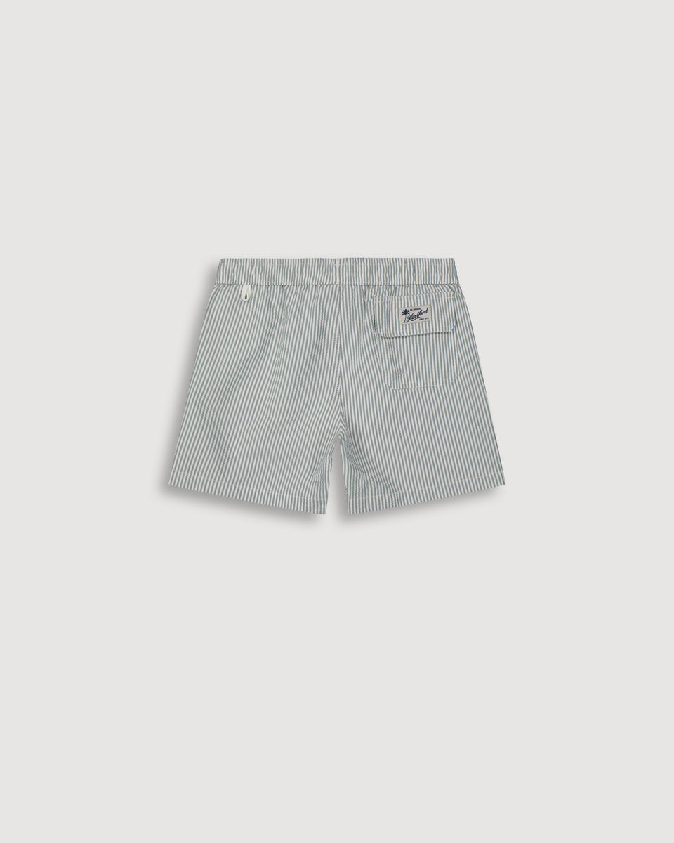 Achille Boy's Army Green Seersucker Swim Trunks - Image alternative