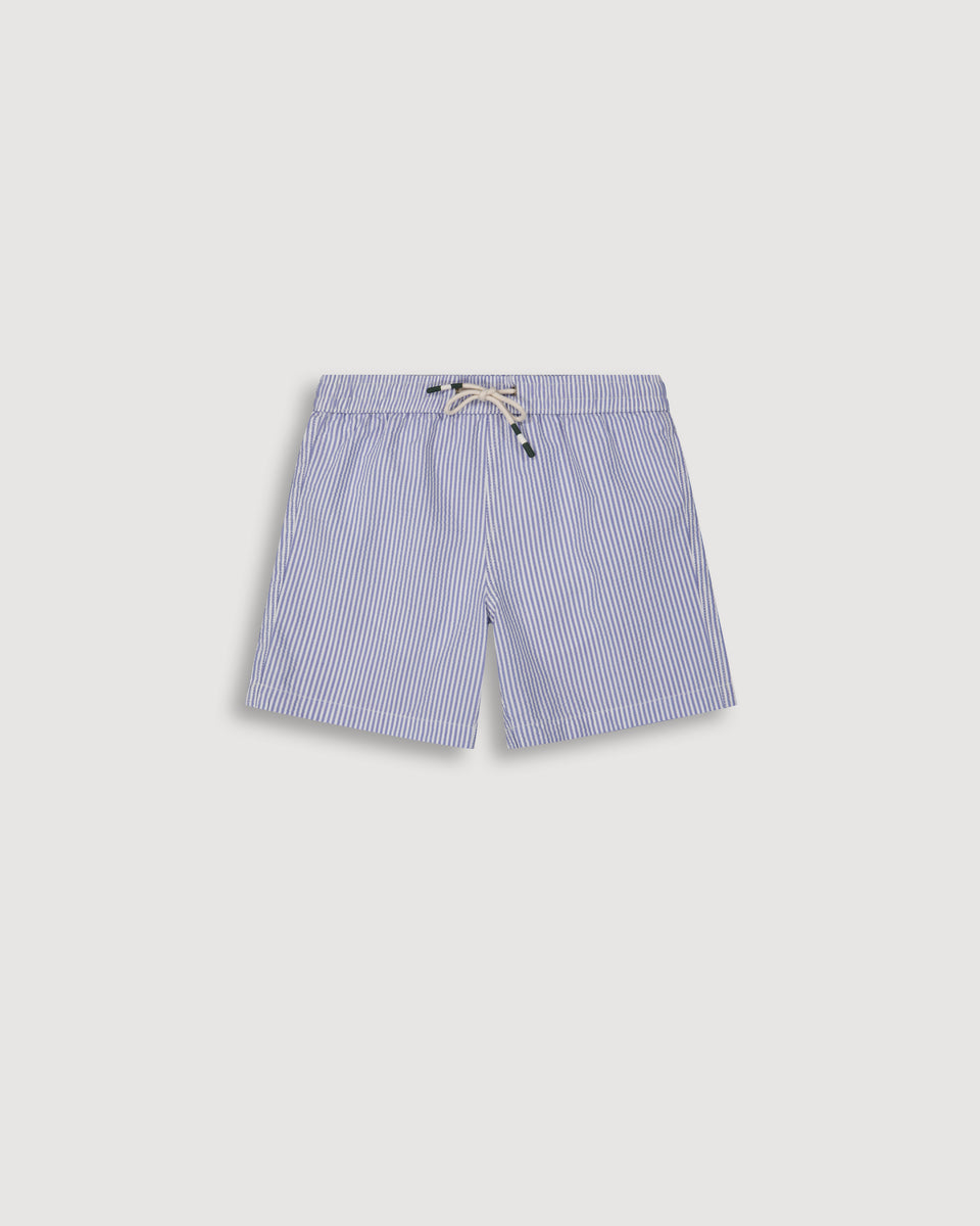 Achille Boy's Deep Blue Seersucker Swim Trunks - Image principale