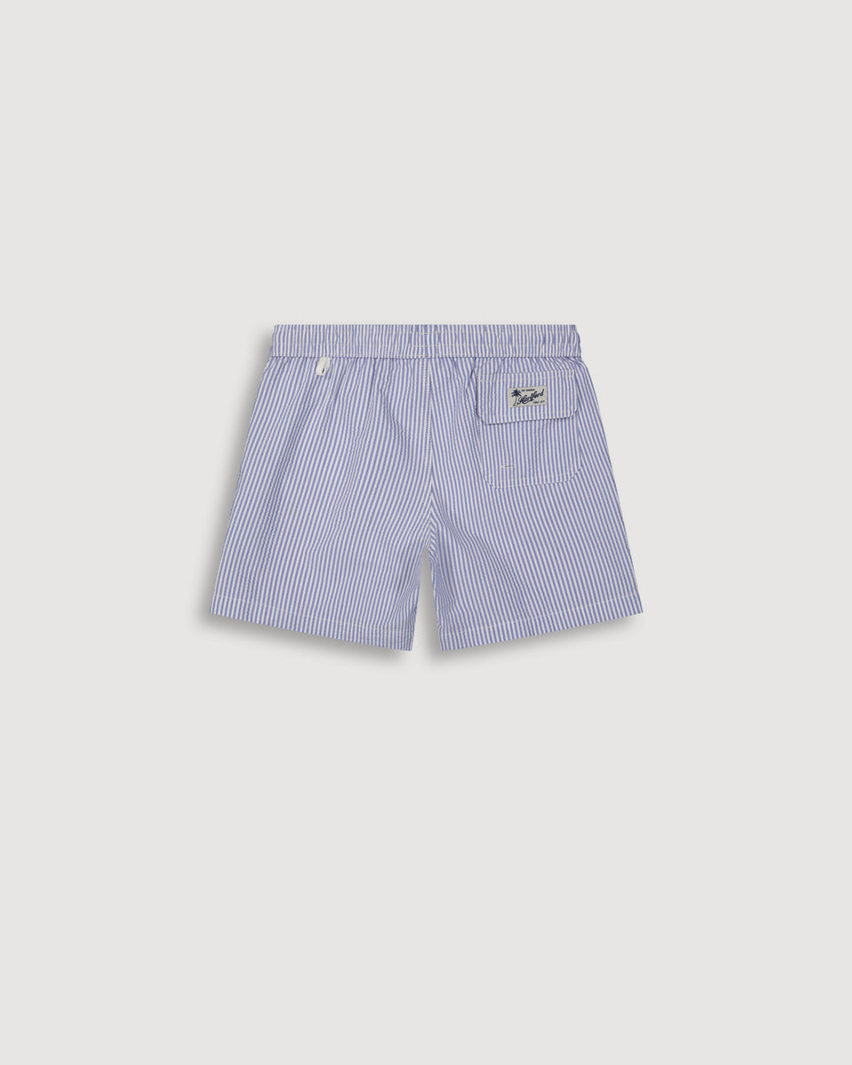 Achille Boy's Deep Blue Seersucker Swim Trunks - Image alternative