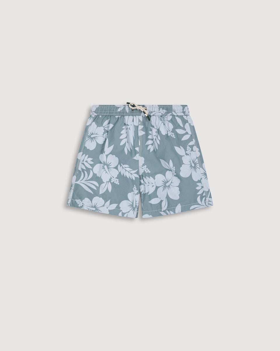 Achille Boy's Celadon Green Printed Swim Trunks - Image principale