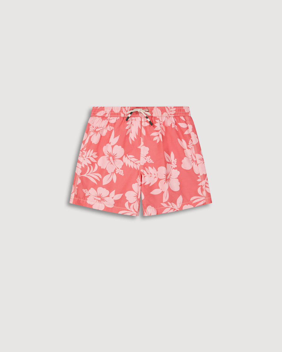 Achille Boy's Tangerine Printed Swim Trunks - Image principale