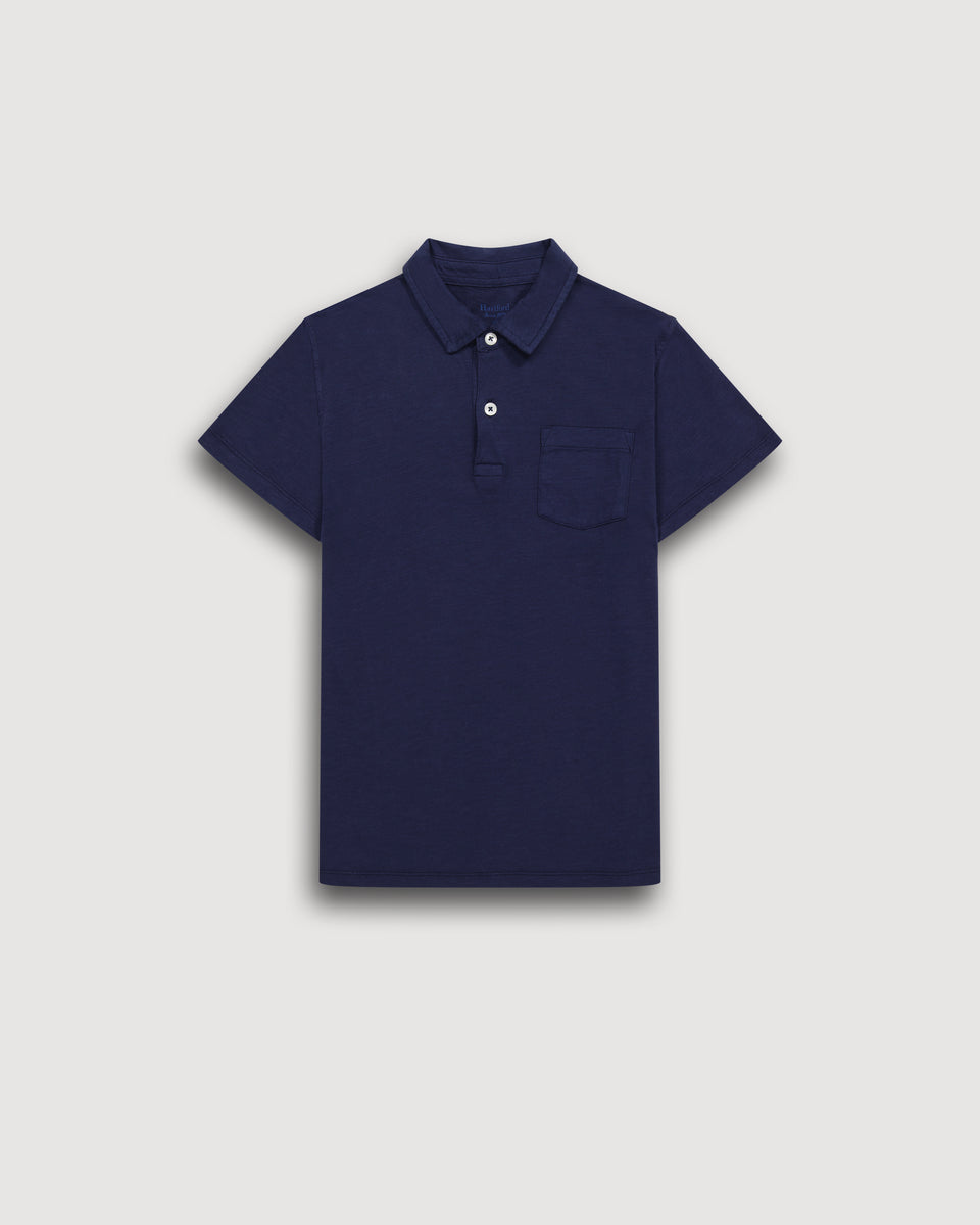 Polo Garçon en Coton Slub Bleu Marine - Image principale