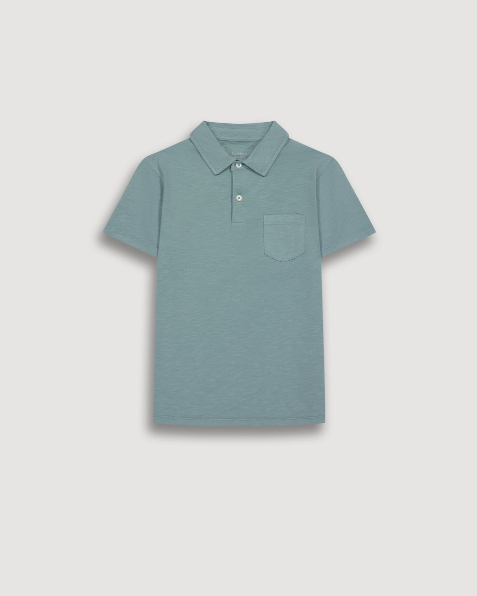 Polo Garçon en Coton Slub Vert Celadon - Image principale