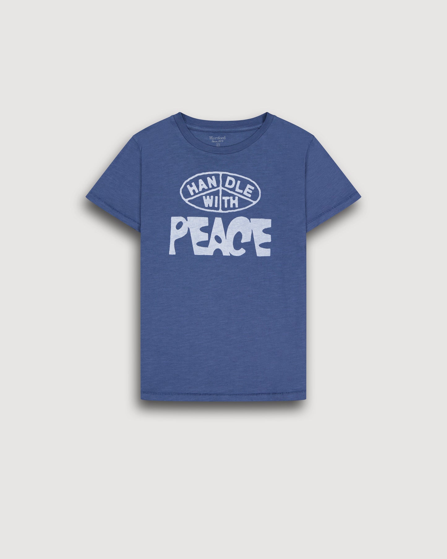 Tee-Shirt Garçon en Coton Slub Imprimé "Peace" Bleu Cobalt