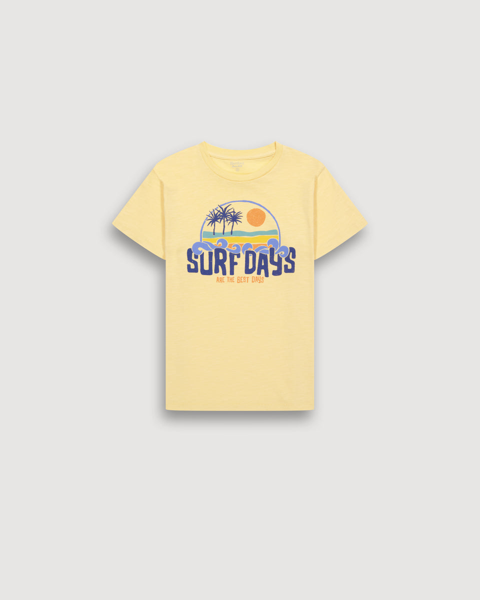 Boy's Yellow “Surf Days” Printed Cotton Jersey T-shirt - Image principale