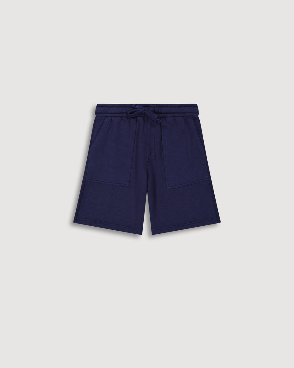 Boy's Navy Blue Slub Cotton Shorts - Image principale