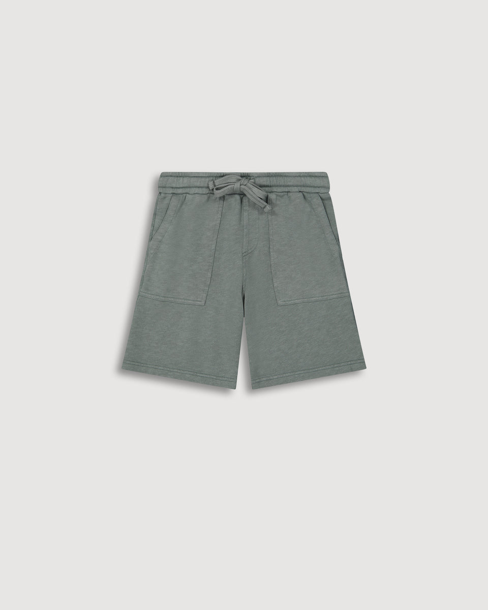 Boy's Olive Green Slub Cotton Shorts - Image principale