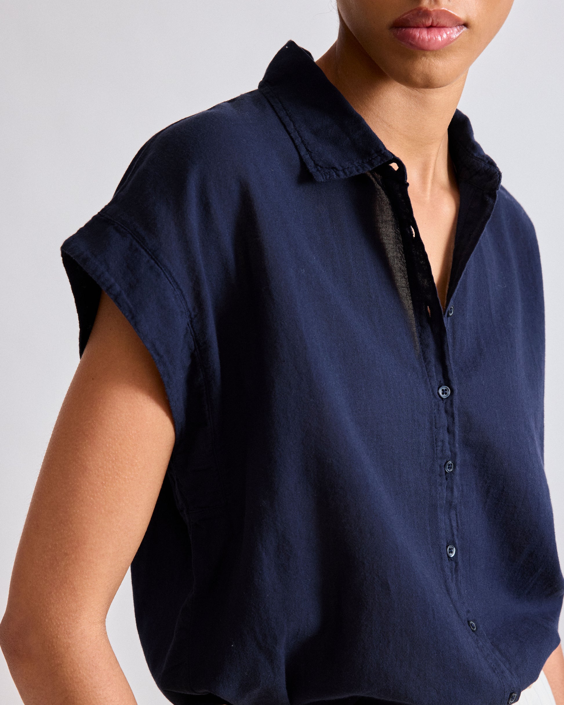 Chemise Femme en Coton Bi-Matière Bleu Marine Teno