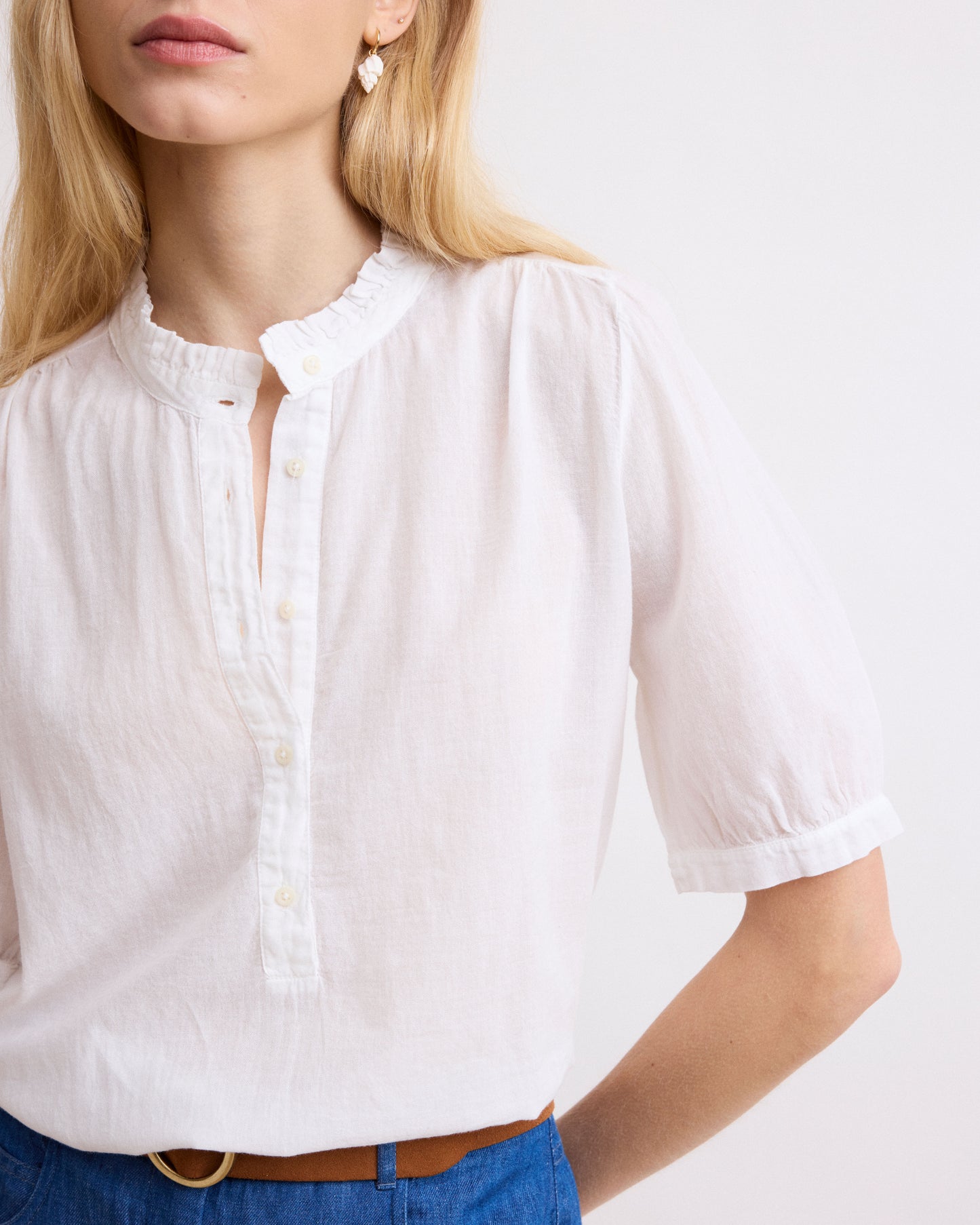 Blouse Femme en Coton Bi-Matière Blanc Teena