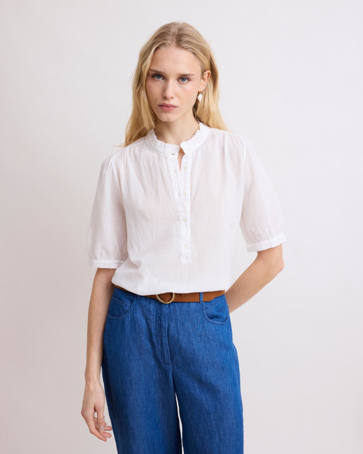 Blouse Femme en Coton Bi-Matière Blanc Teena