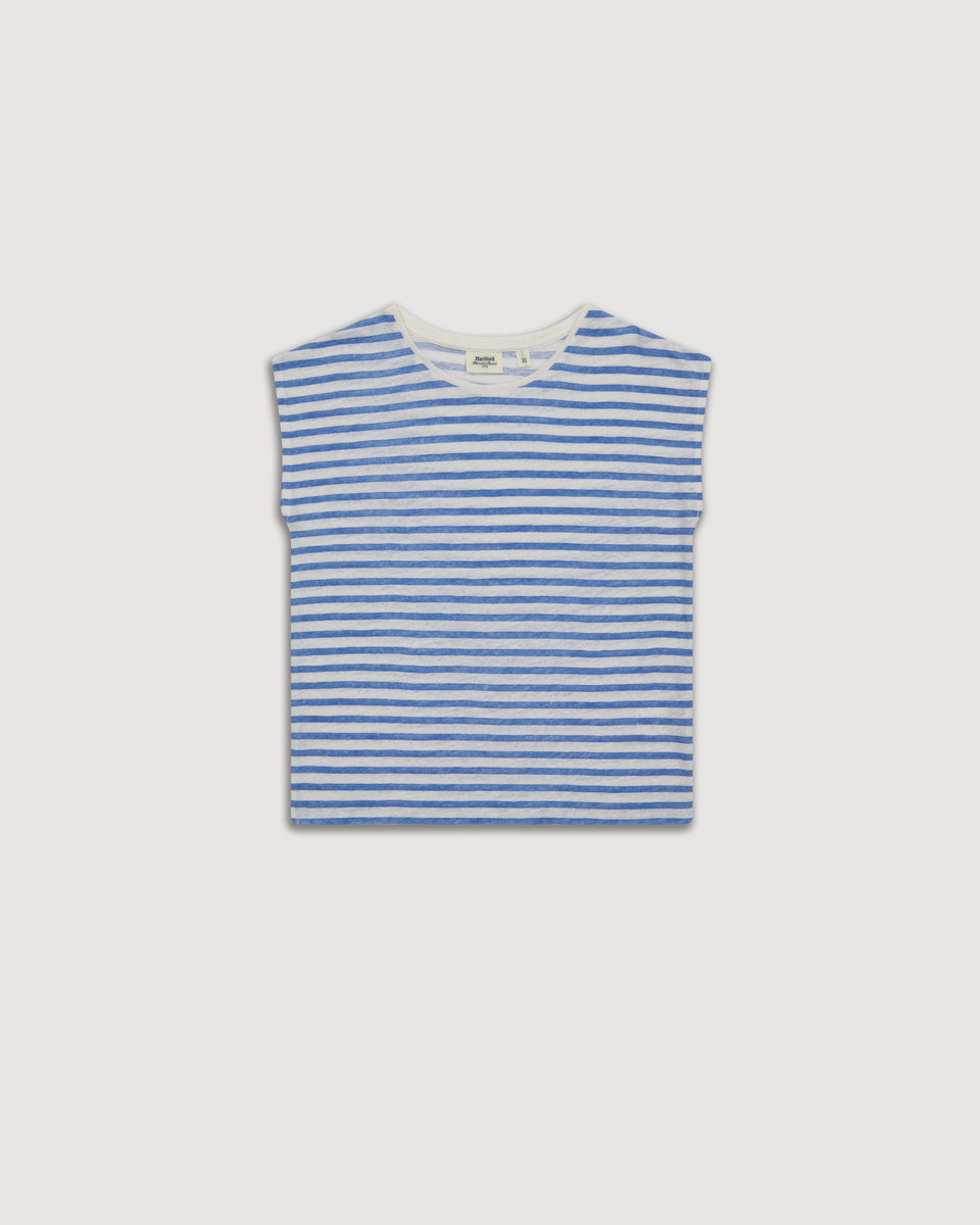 Tarjei Girl's Blue Striped Linen T-shirt - Image principale