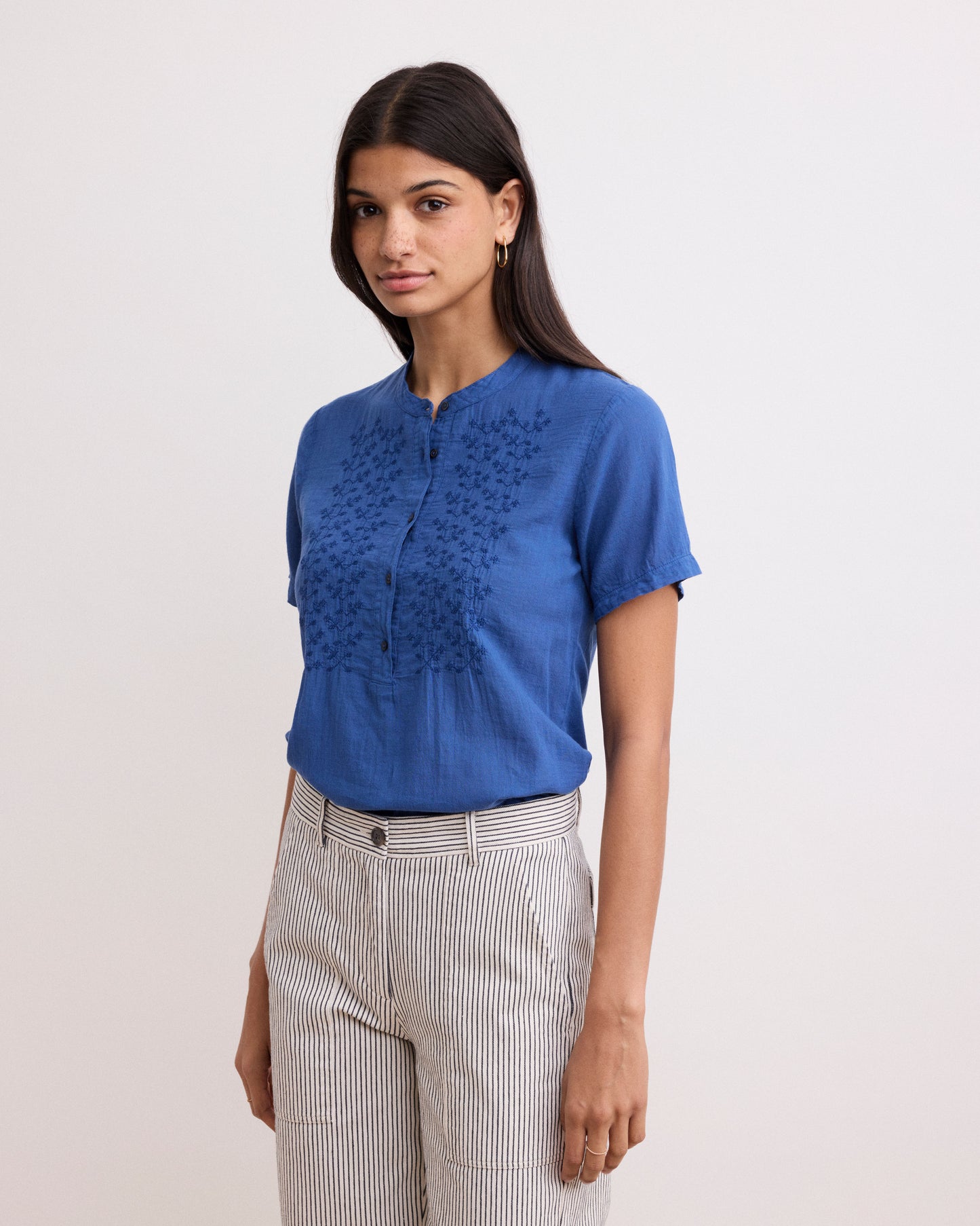 Tee Shirt Femme en Coton Bi-Matière Bleu Marine Tuva