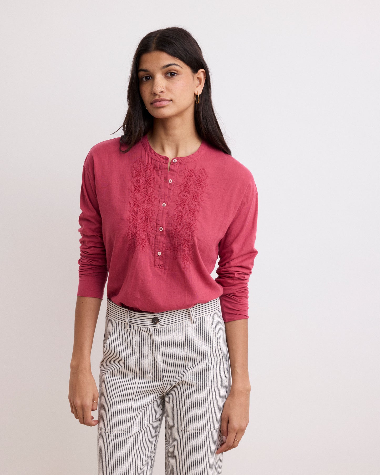 Tee Shirt Femme en Coton Bi-Matière Framboise Turiafa