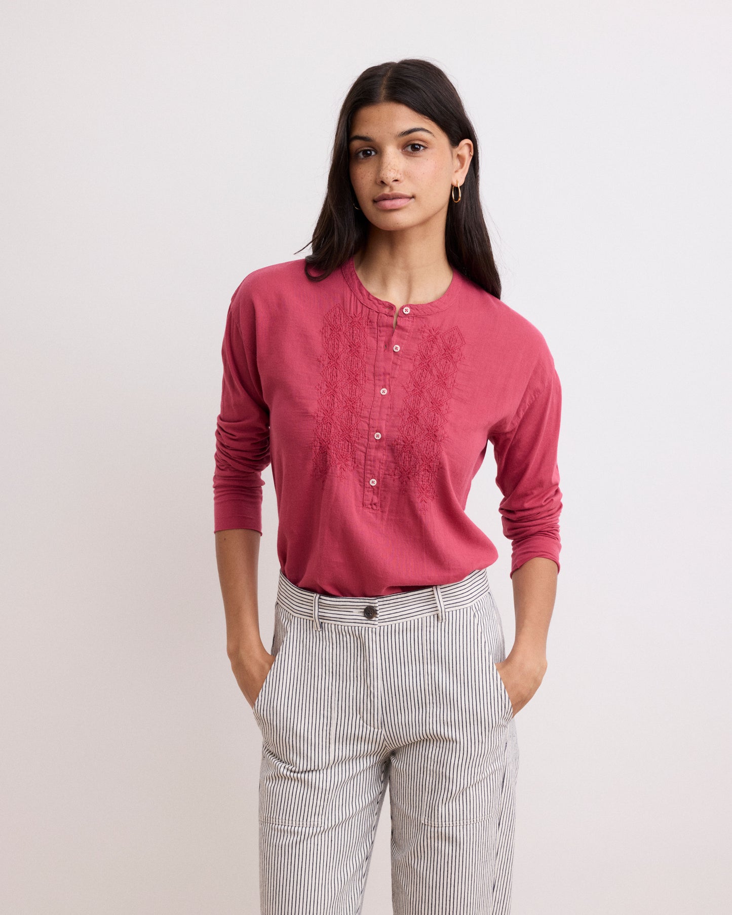 Tee Shirt Femme en Coton Bi-Matière Framboise Turiafa