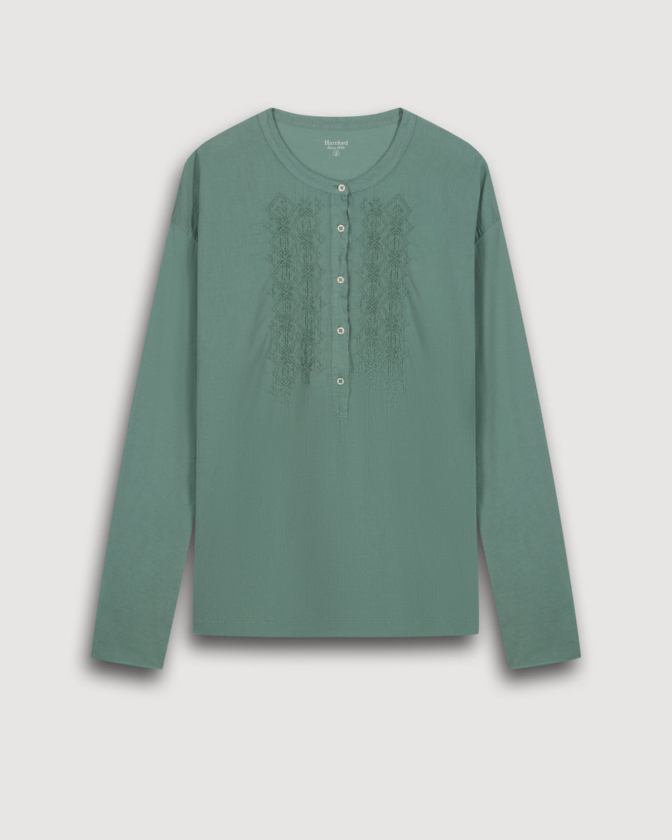 Top Femme en Coton Bi-Matière Vert Agave Turiafa - Image 3