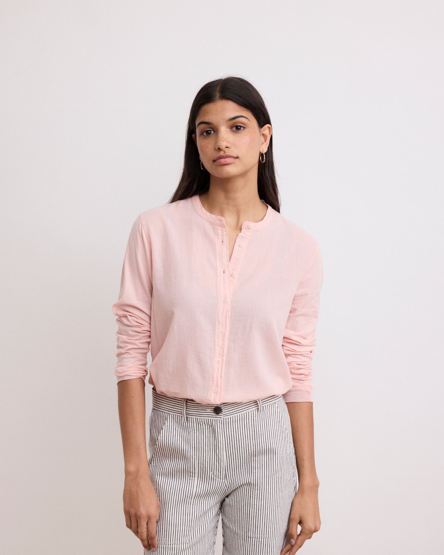 Chemise Femme en Coton Bi-Matière Rose Taha