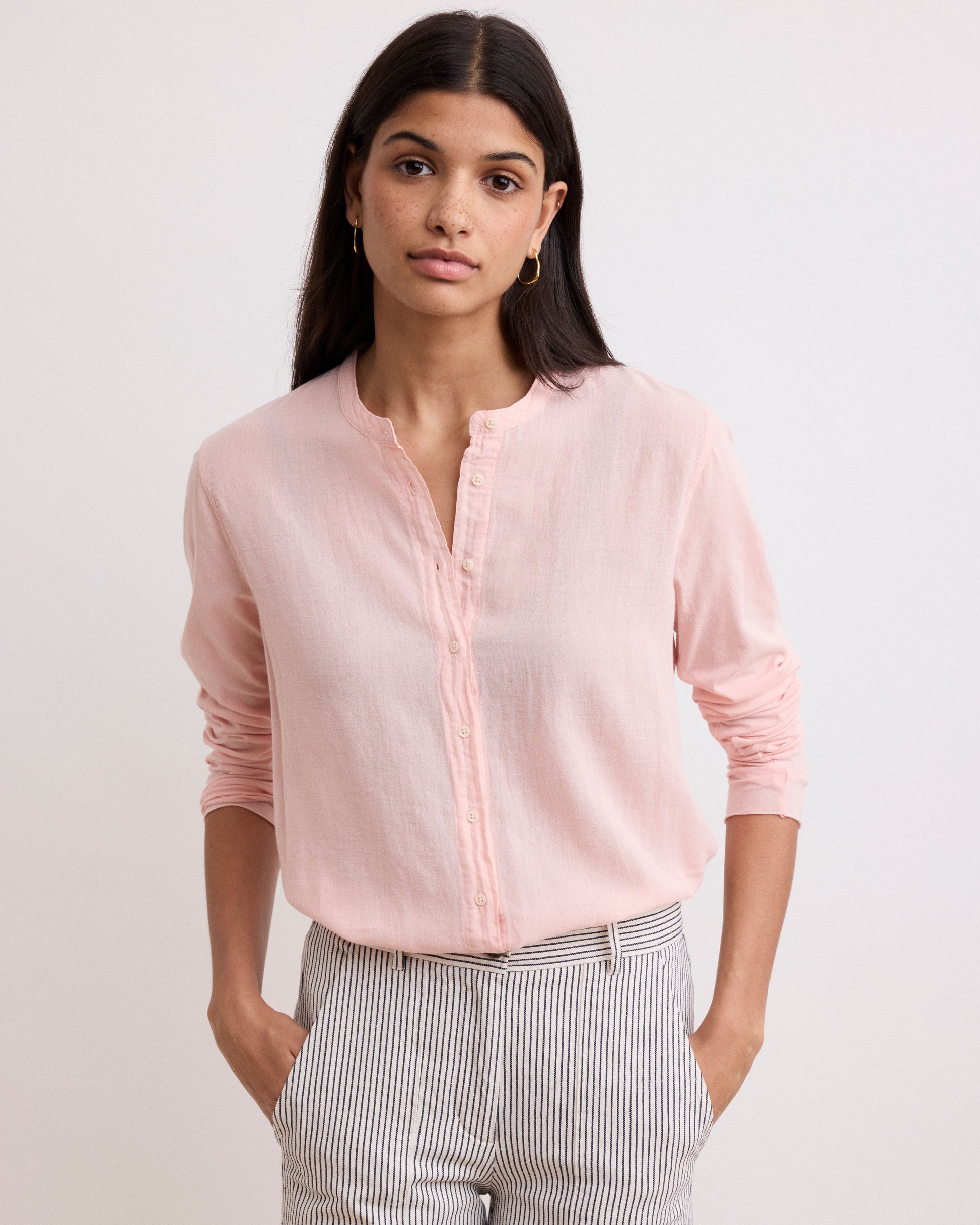 Chemise Femme en Coton Bi-Matière Rose Taha