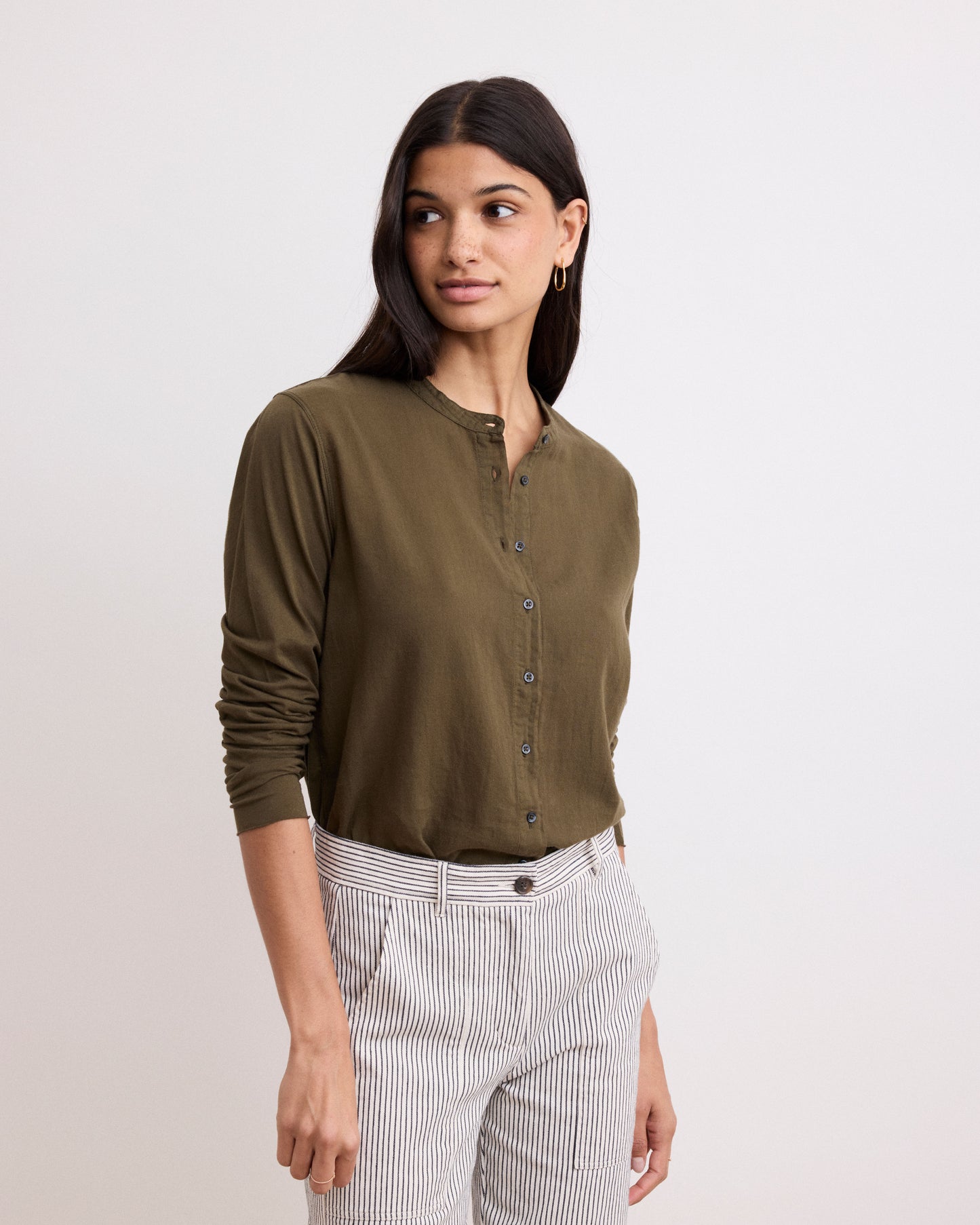 Chemise Femme en Coton Bi-Matière Vert Militaire Taha