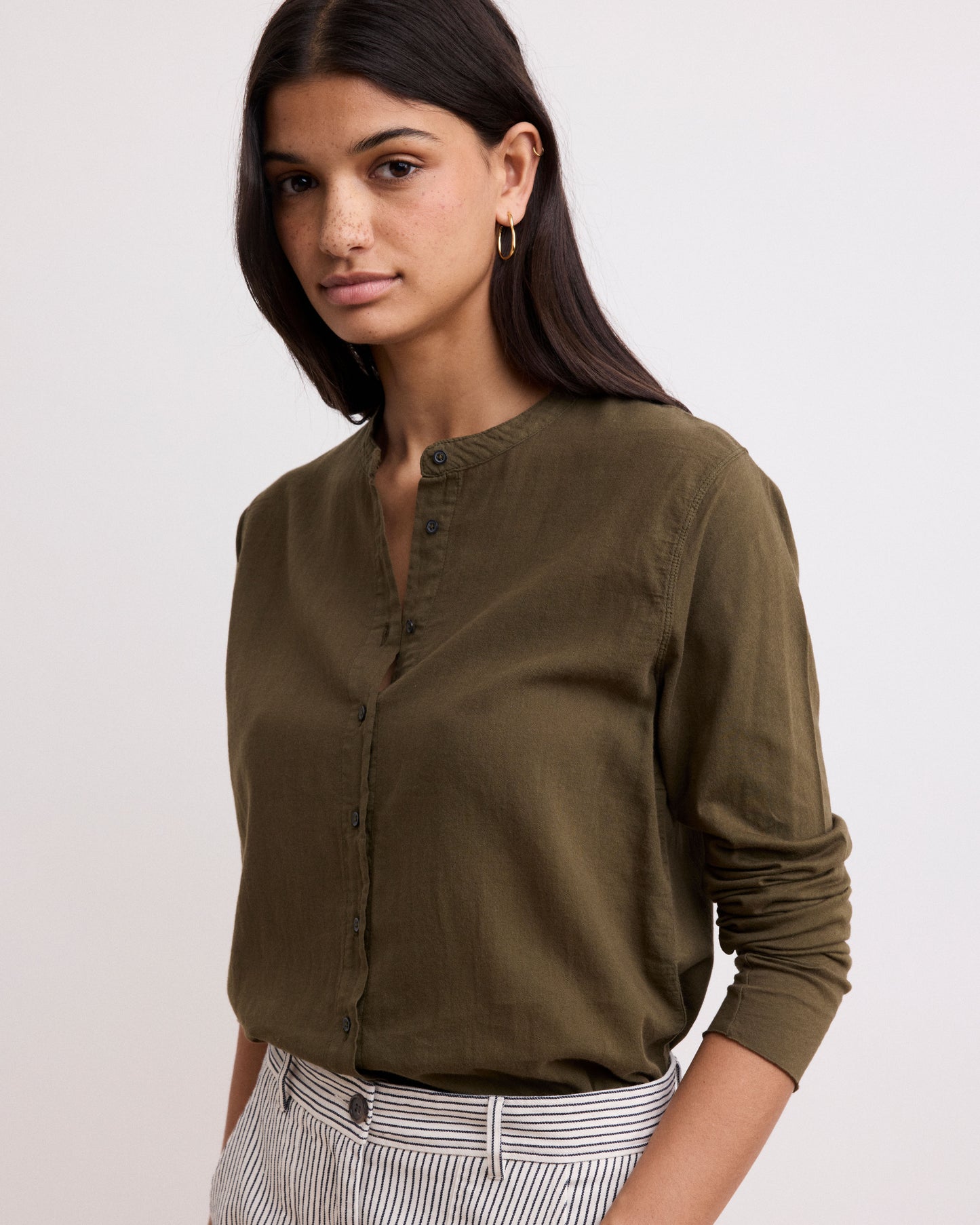 Chemise Femme en Coton Bi-Matière Vert Militaire Taha