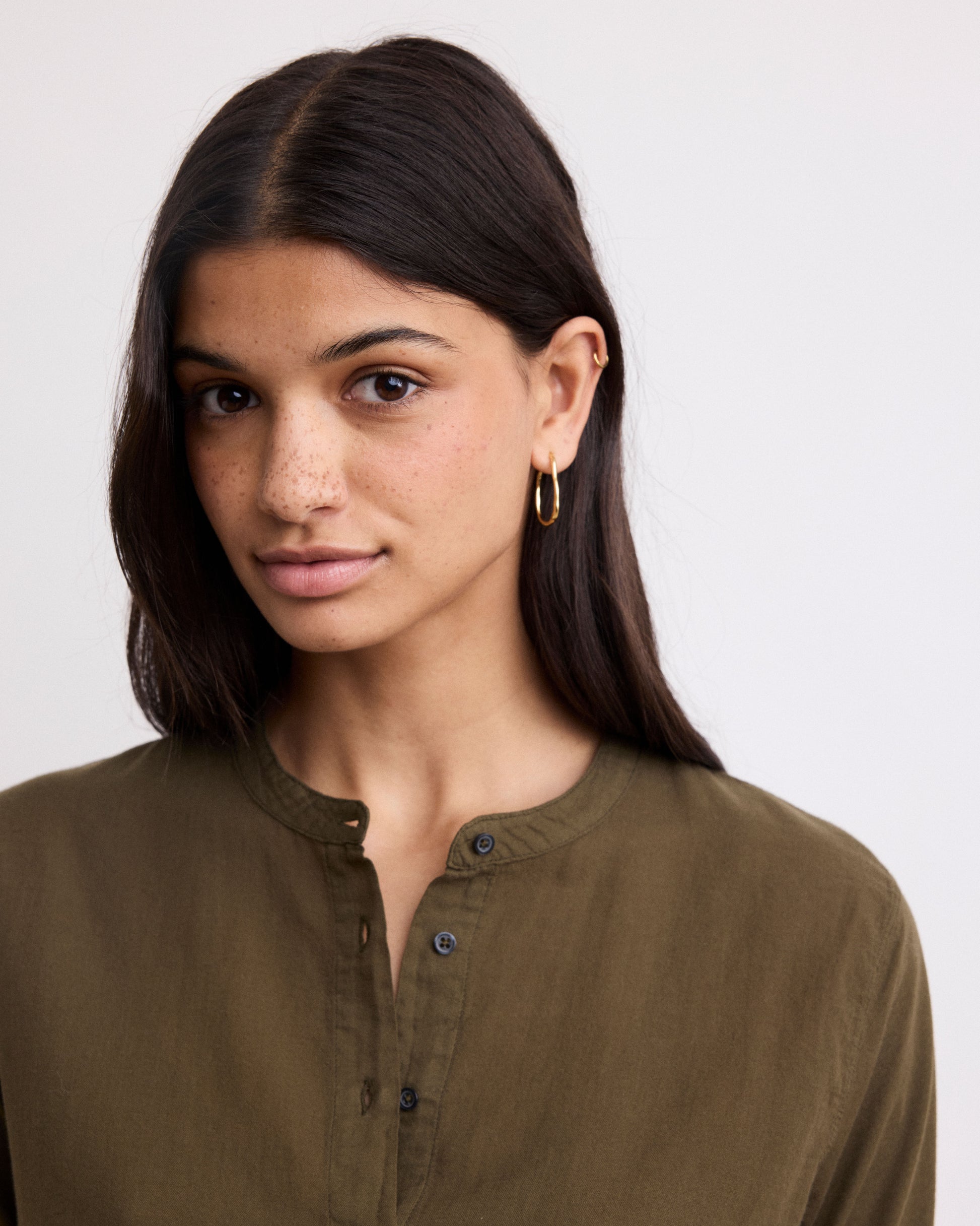 Chemise Femme en Coton Bi-Matière Vert Militaire Taha