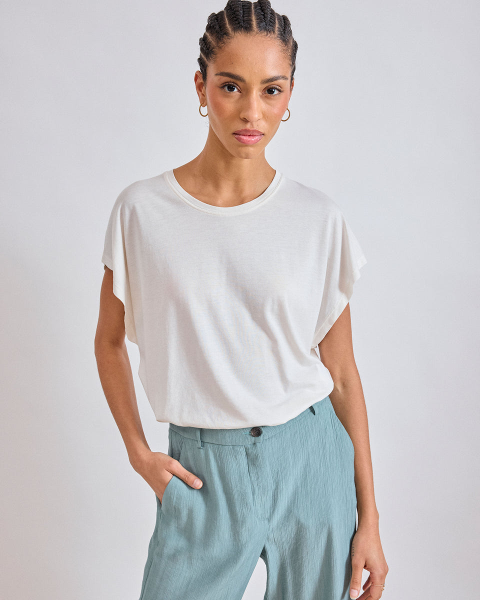 Tekura Women's Off-White Lyocell & Cotton T-shirt - Image principale