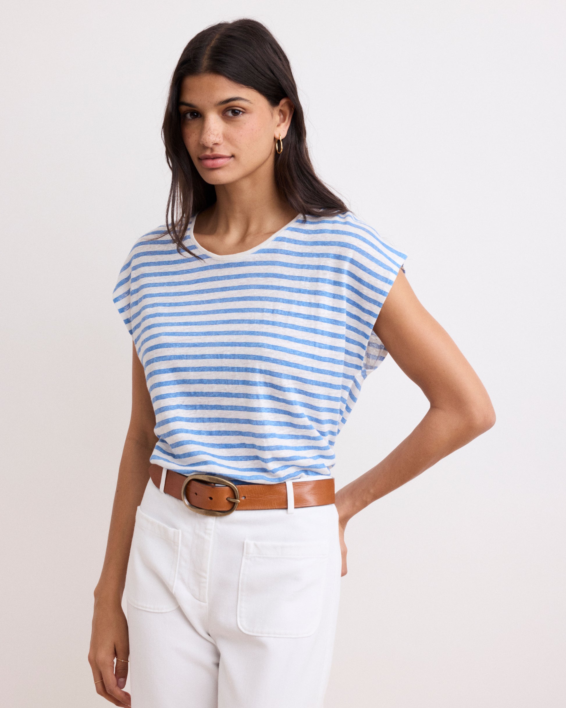 Tee Shirt Femme en Lin Bleu Tarjei