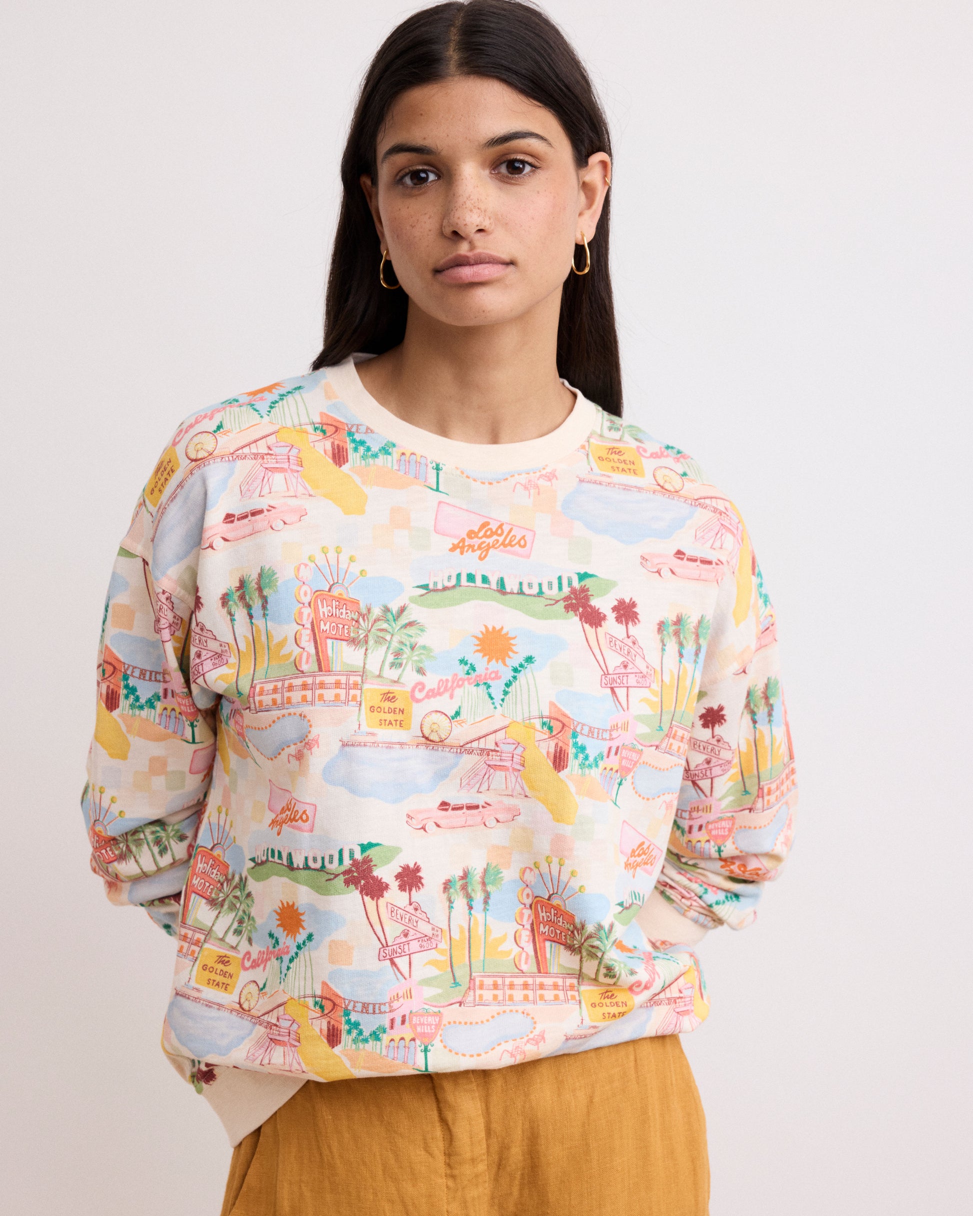 Sweatshirt Femme Imprimé Los Angeles Ecru Talina