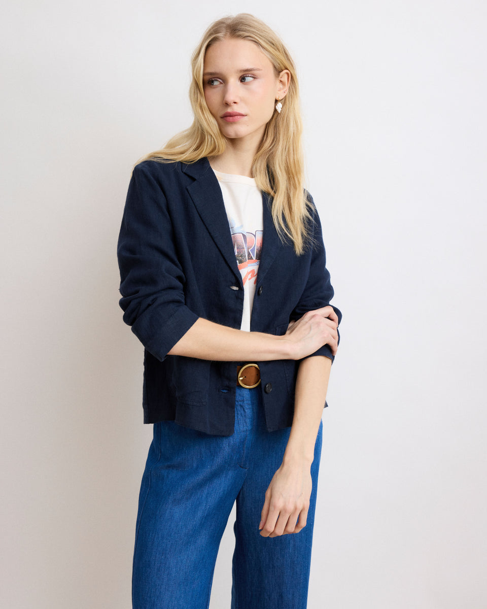 Vizir Women's Navy Blue Linen Jacket - Image principale